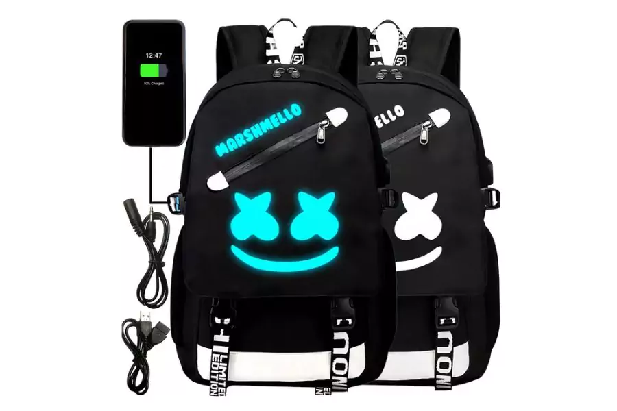 School Backpack Glowing USB Padlock Marshmello