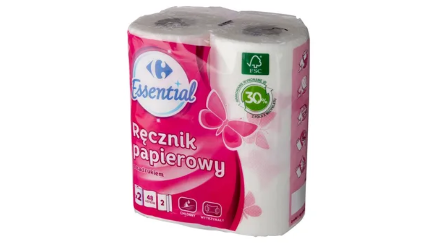 Ręcznik papierowy Carrefour Essential z nadrukiem 2 rolki